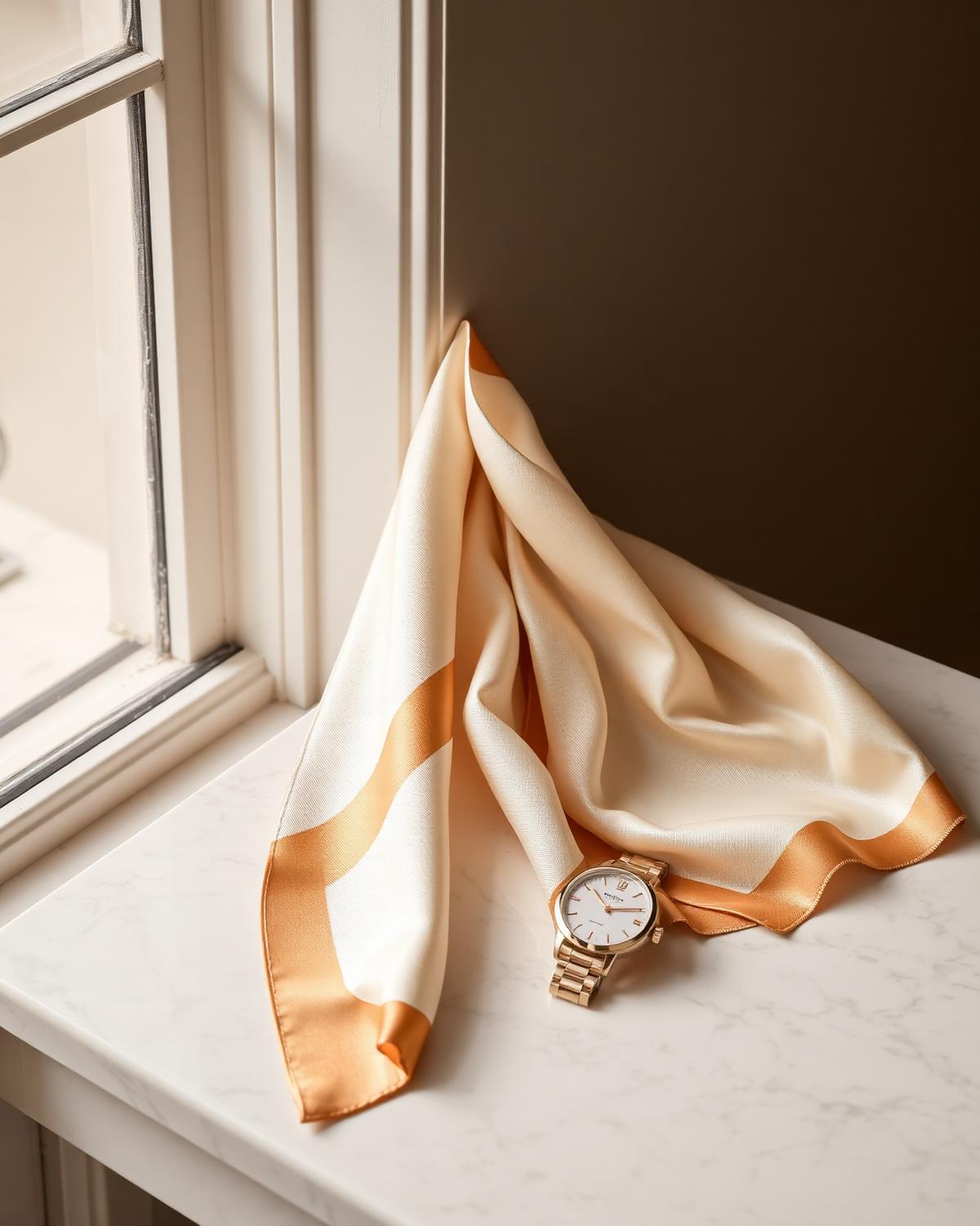 Silk scarf and gold watch