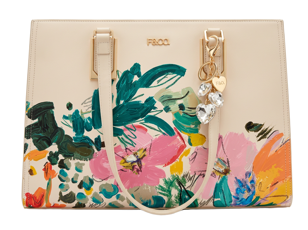 Painted Floral Satchel in Cream